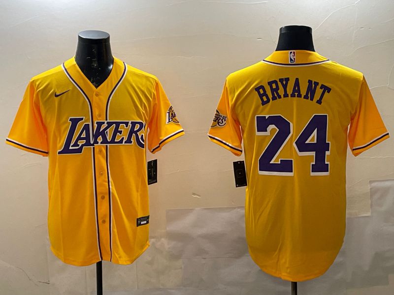 Men Los Angeles Lakers #24 Bryant Yellow Joint Name Nike 2025 NBA Jersey style 1